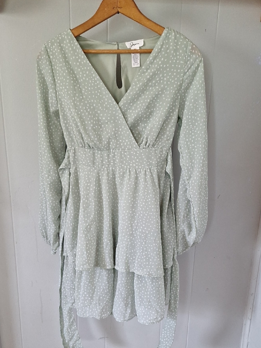 Green Polka Dot Tiered Wrap Dress
